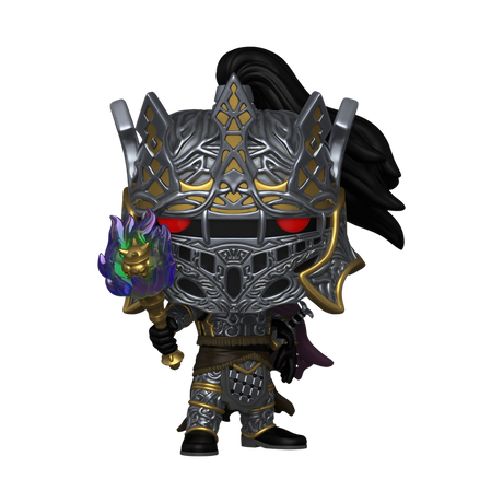 Funko Pop! Games Dungeons & Dragons Lord Soth figure with glow effect and SDCC 2024 convention sticker, displayed in a collectible pose.