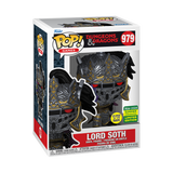 Funko Pop! Games Lord Soth glow figure from Dungeons & Dragons, 2024 SDCC shared exclusive, displayed in box with slight imperfection.