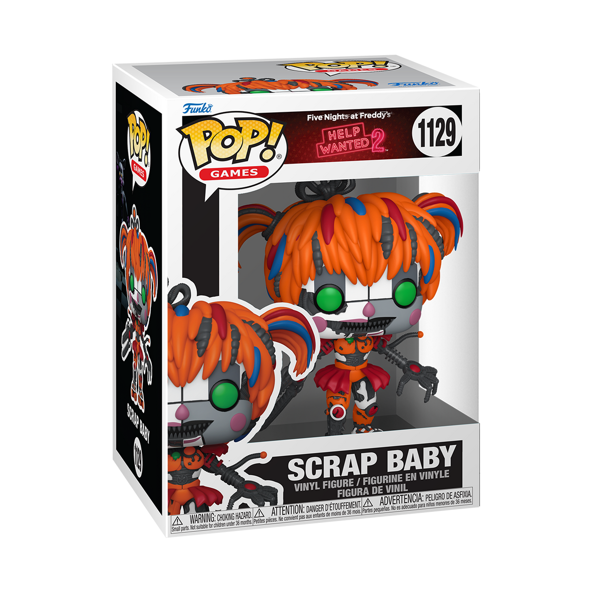 Funko Pop! figure of Scrap Baby from Five Nights at Freddy's Help Wanted 2, featuring detailed collectible design.
