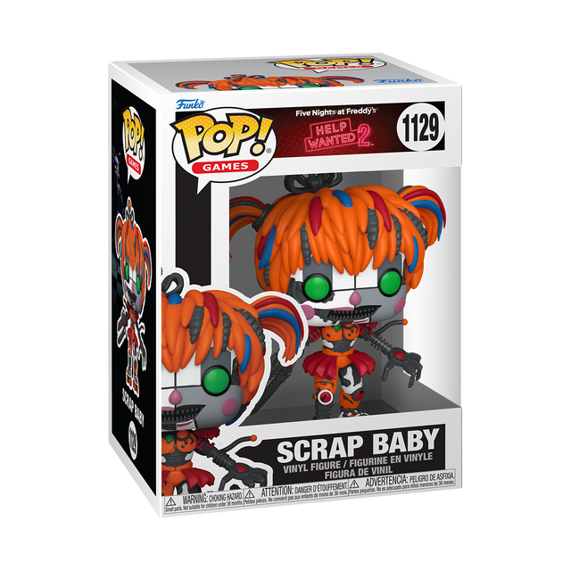 Funko Pop! figure of Scrap Baby from Five Nights at Freddy's Help Wanted 2, featuring detailed collectible design.