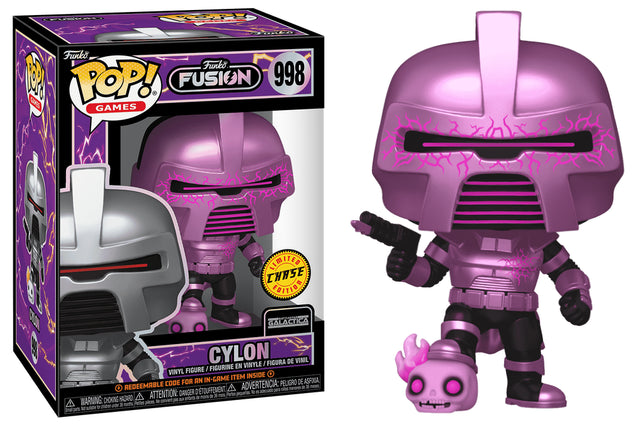 Funko Pop! Games: Funko Fusion Cylon Eddi-Fied Chase figure in box, collectible toy with detailed design and unique chase edition.