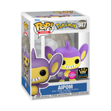 Flocked Funko Pop! Games Pokemon Aipom figure from the Specialty Series, featuring a plush, textured design and detailed character features.