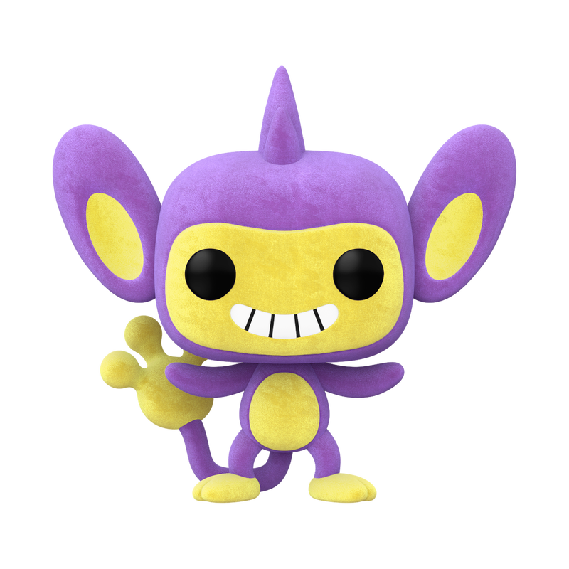 Flocked Funko Pop! Games Pokemon Aipom figure from the Specialty Series, featuring detailed plush-like texture and expressive design.