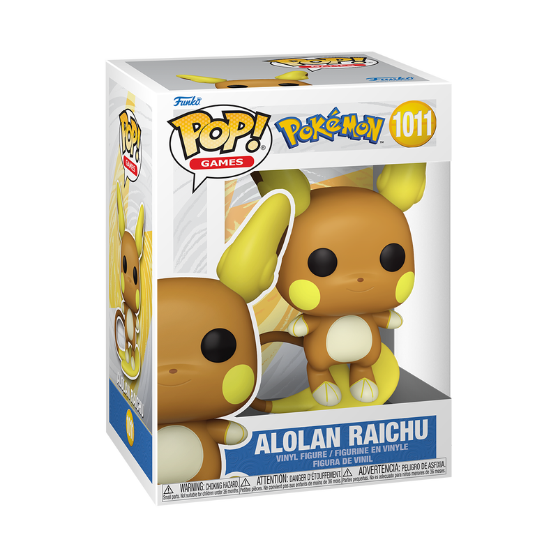 Funko Pop! Games: Pokemon Alolan Raichu vinyl figure with detailed design, standing upright with its tail curled.