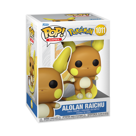 Funko Pop! Games: Pokemon Alolan Raichu vinyl figure with detailed design, standing upright with its tail curled.