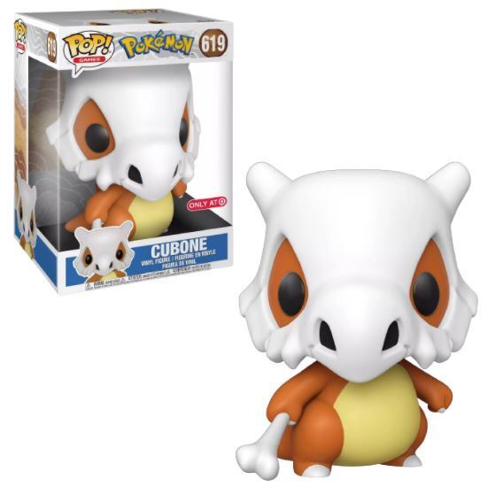 Jumbo 10-inch Funko Pop! Games Pokemon Cubone figure with box imperfection, featuring Cubone's detailed dinosaur skull helmet.