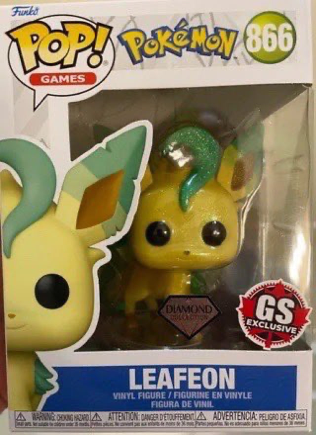 Funko Pop! Games: Pokemon Leafeon Diamond figure, a collectible vinyl toy with detailed features, exclusive to GameStop.