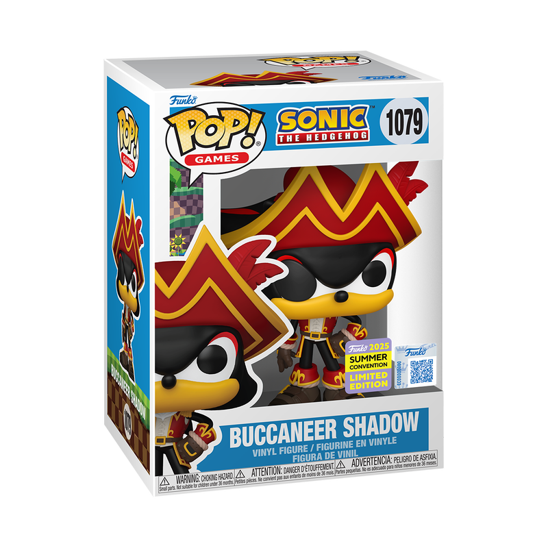 Funko Pop! Sonic the Hedgehog Buccaneer Shadow figure from 2025 Summer Convention, with box imperfection, displayed on a plain background.