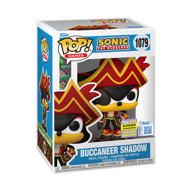 Funko Pop! Sonic the Hedgehog Buccaneer Shadow figure from 2025 Summer Convention, with box imperfection, displayed on a plain background.