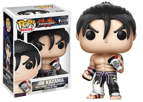 Funko Pop! figure of Jin Kazama from Tekken game series, collectible toy with detailed character design.