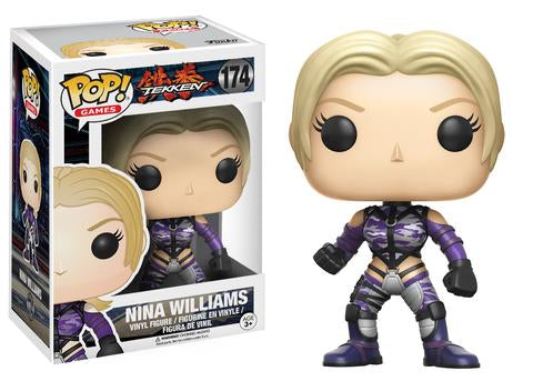 Funko Pop! Games Tekken Nina Williams figure in box with visible imperfections, collectible toy from Shak's Pop Shop.