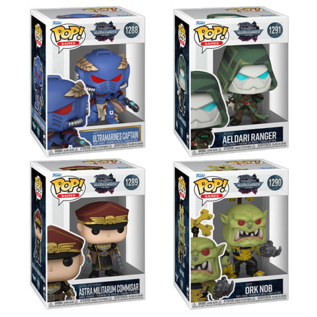 Four Warhammer Funko Pop! figures from the Games series in a collectible bundle, featuring detailed, stylized vinyl collectibles.