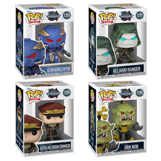 Four Warhammer Funko Pop! figures from the Games series in a collectible bundle, featuring detailed, stylized vinyl collectibles.