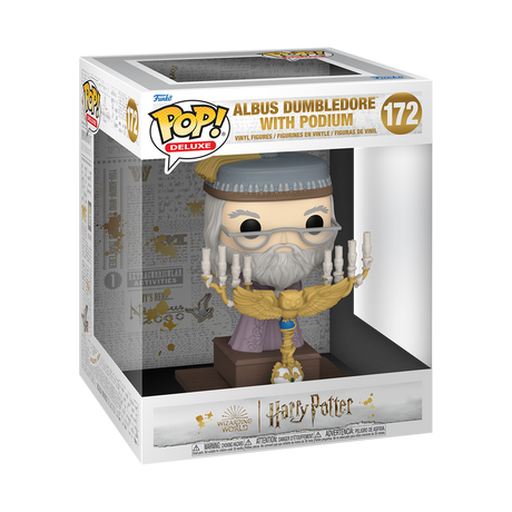 Funko Pop! Harry Potter Albus Dumbledore with Podium figure from Harry Potter and the Prisoner of Azkaban, with box imperfection.