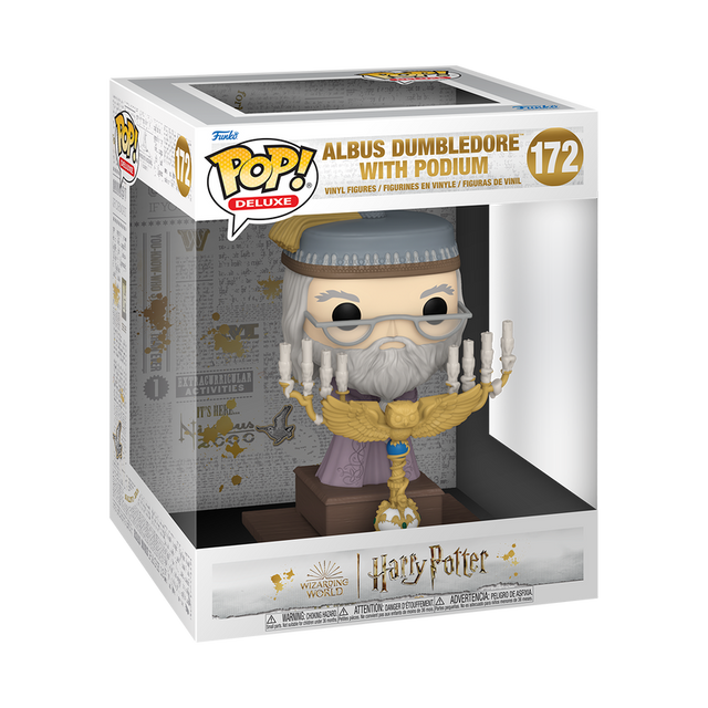 Funko Pop! Harry Potter Albus Dumbledore with Podium figure from Harry Potter and the Prisoner of Azkaban, with box imperfection.