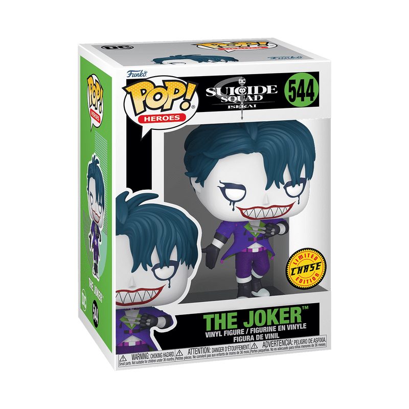 Funko Pop! Heroes: Suicide Squad Isekai The Joker Chase figure with detailed Joker costume and vibrant colors.