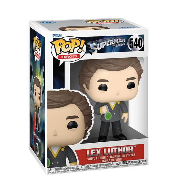 Funko Pop! Heroes Superman and Lex Luthor figures from 1978, collectible vinyl toys featuring detailed superhero and villain designs.