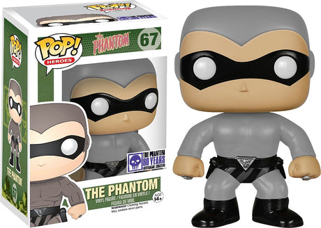 Funko Pop! Heroes The Phantom Grey figure from Australia Exclusive collection, featuring the iconic comic hero in collectible vinyl form.