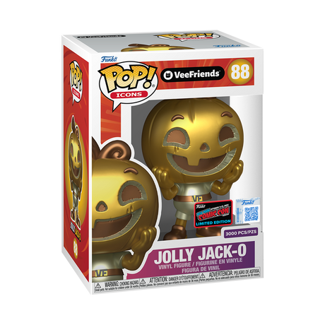 Gold Funko Pop! Icons: Veefriends Jolly Jack-O figure, NYCC 2025 Convention Exclusive, with limited edition box and unique design.