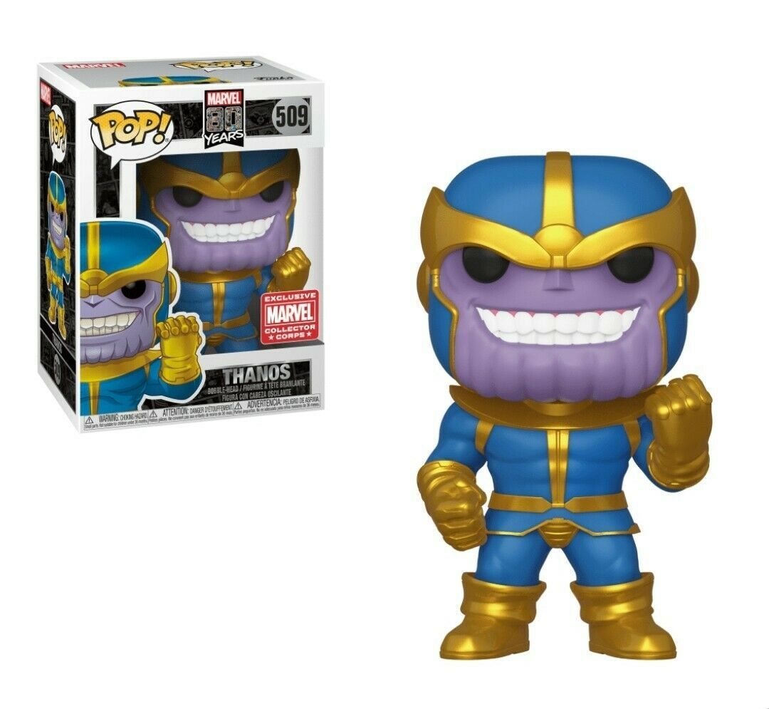 Funko Pop! Marvel Thanos First Appearance figure, exclusive Marvel Collector Corps collectible with detailed design.
