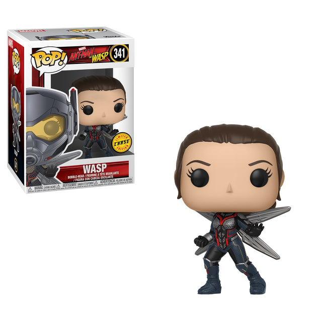 Funko Pop! Marvel Ant-Man and The Wasp Wasp unmasked Chase figure featuring Wasp in her costume with wings and detailed mask.