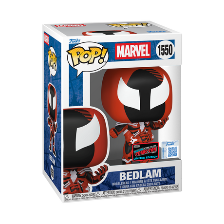 Funko Pop! Marvel Bedlam figure from 2025 NYCC Convention Exclusive, displayed in its box with collectible details