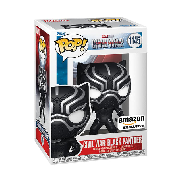 Funko Pop! Marvel Black Panther figure from Civil War Build A Scene, Amazon Exclusive, with visible box imperfection.