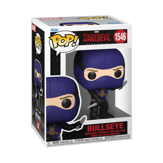 Funko Pop! Marvel Daredevil Born Again Bullseye figure with detailed comic-style design and vibrant colors.