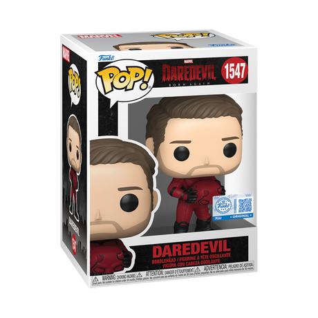 Funko Pop! Marvel Daredevil (Unmasked) figure, exclusive Funko collectible featuring Daredevil's unmasked head and red costume.