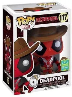Funko Pop! Marvel Deadpool Cowboy figure, 2016 Summer Convention shared exclusive, detailed Deadpool vinyl collectible.