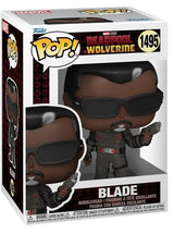 Funko Pop! Marvel Deadpool, Wolverine, and Blade figures from Shak's Pop Shop, featuring collectible superhero characters in stylized vinyl form.