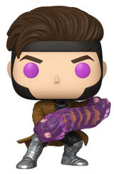 Funko Pop! Marvel figures of Deadpool, Wolverine, and Gambit in collectible vinyl toy styles, featuring detailed character designs.