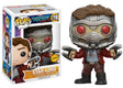 Funko Pop! Marvel Guardians of the Galaxy Vol. 2 Star Lord masked Chase figure, collectible toy with detailed costume and helmet.