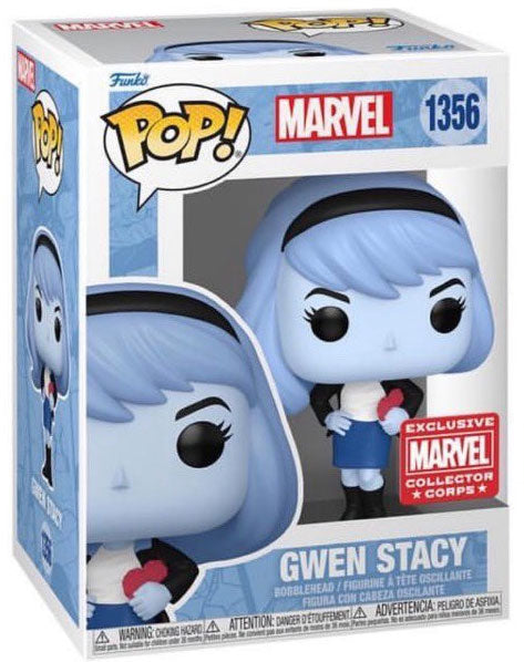 Funko Pop! Marvel Gwen Stacy (Blue With A Heart) collectible figure, Marvel Collector Corps exclusive with detailed costume and expressive face.