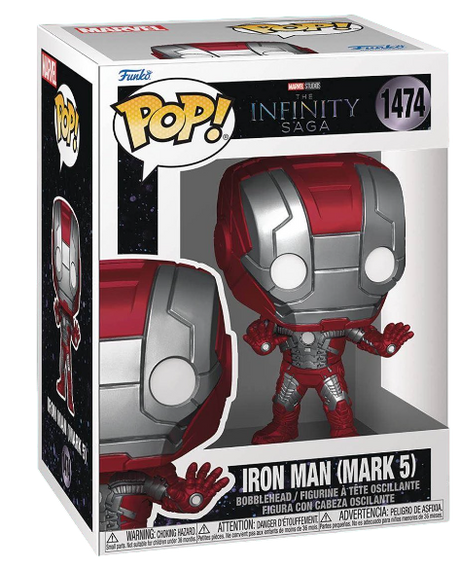Funko Pop! Marvel Infinity Saga Iron Man Mark 5 figure, collectible toy with detailed armor design, from Shak's Pop Shop.