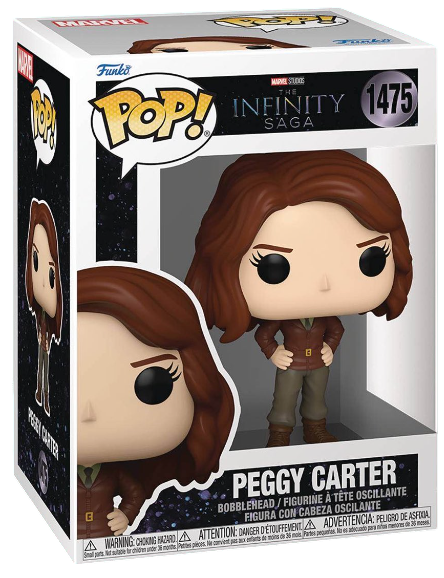 Funko Pop! Marvel Infinity Saga Peggy Carter figure with detailed design and collectible appearance.