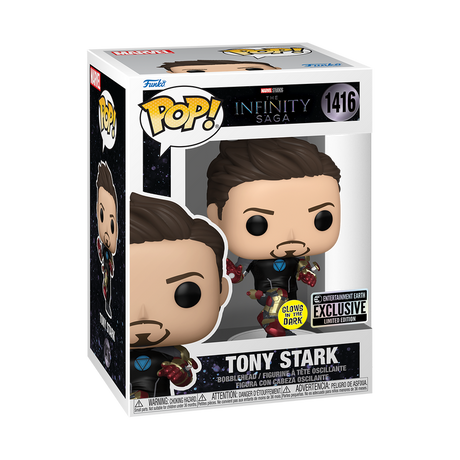 Funko Pop! Marvel Tony Stark MK42 Armor figure from Infinity Saga, entertainment exclusive collectible with detailed suit design.