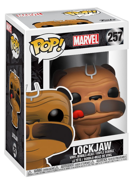 Funko Pop! Marvel Inhumans Lockjaw figure with box imperfection, collectible vinyl toy from Shak's Pop Shop.