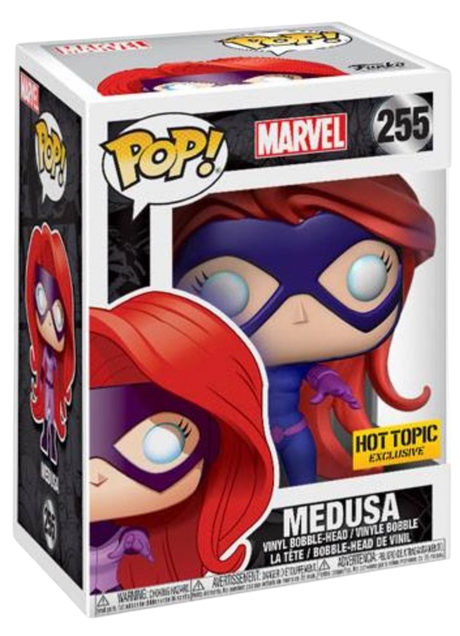 Funko Pop! Marvel Inhumans Medusa figure with box imperfection, featuring Medusa's detailed headpiece and vibrant costume.