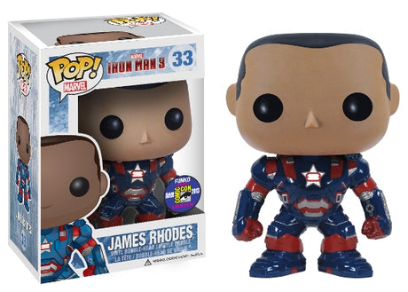 Funko Pop! Marvel James Rhodes (Unmasked) SDCC 2013 exclusive figure, collectible vinyl toy with detailed costume and facial features
