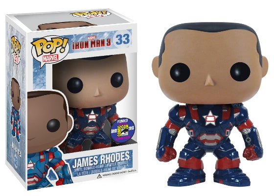 Funko Pop! Marvel James Rhodes (Unmasked) SDCC 2013 exclusive figure, collectible vinyl toy with detailed costume and facial features