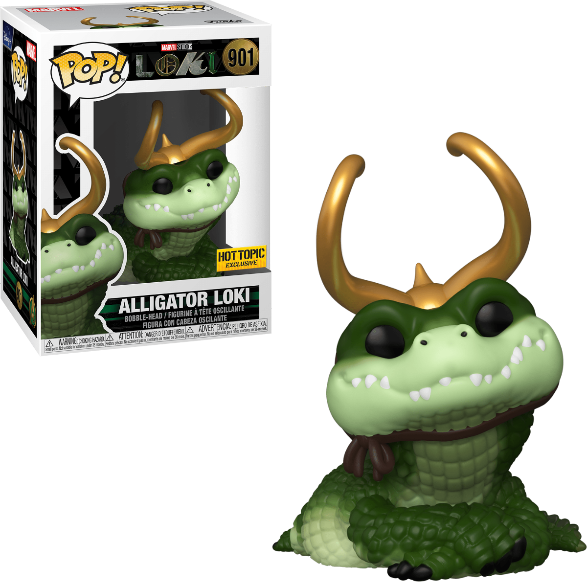 Funko Pop! Marvel Loki Alligator Loki figure, exclusive to Hot Topic, featuring detailed design and vibrant colors.