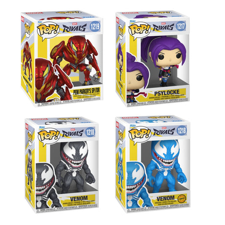 Four Funko Pop! Marvel Marvel Rivals characters in a bundle, featuring colorful vinyl figures from the Marvel universe.