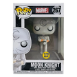 Funko Pop! Marvel Moon Knight glow figure with box imperfection, featuring moon knight in his iconic costume and glowing details.