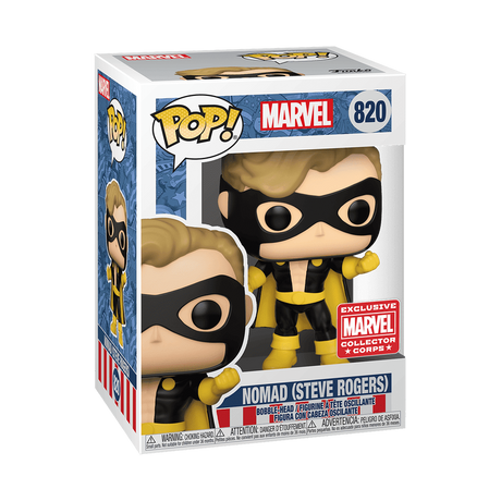Funko Pop! Marvel Nomad Steve Rogers figure, Marvel Collector Corps exclusive with detailed costume and signature pose.