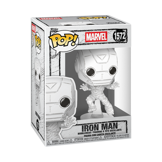 Funko Pop! Marvel Sketched Iron Man figure featuring a stylized, artistic design with detailed costume and iconic helmet.