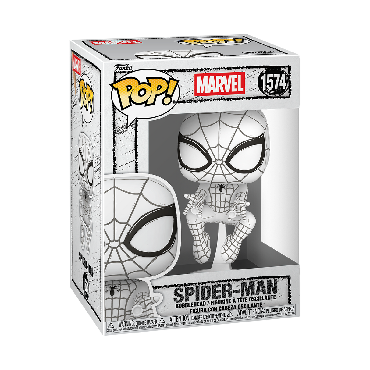 Funko Pop! Marvel Sketched Spider-Man figure featuring a stylized, artistic design in a collectible vinyl toy style.