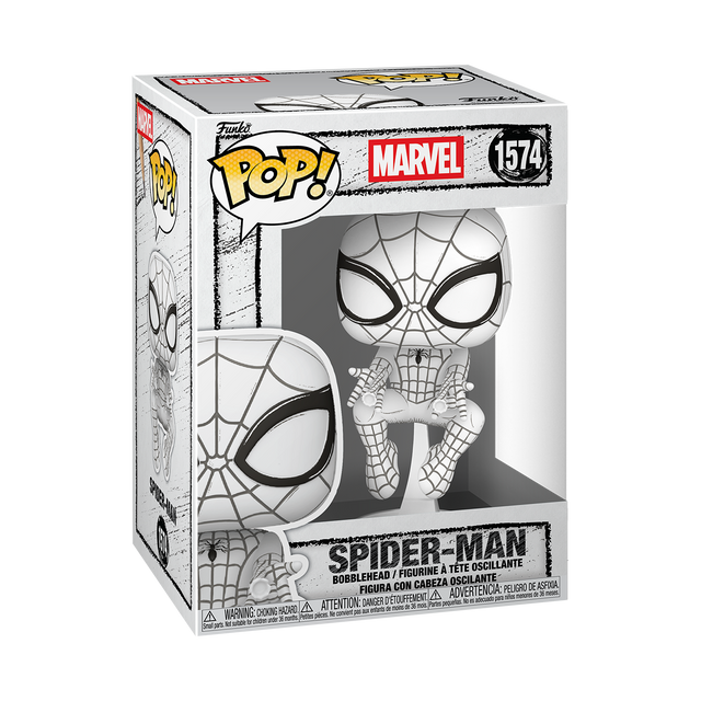 Funko Pop! Marvel Sketched Spider-Man figure featuring a stylized, artistic design in a collectible vinyl toy style.