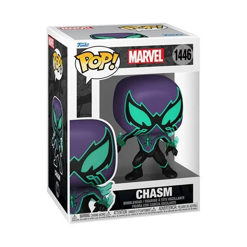 Funko Pop! Marvel Spider-Man Comics: Chasm figure, collectible toy featuring Spider-Man villain with detailed costume and dynamic pose.