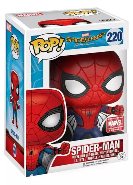 Funko Pop! Marvel Spider-Man from Homecoming, Marvel Collector Corps exclusive figure with detailed costume and pose.